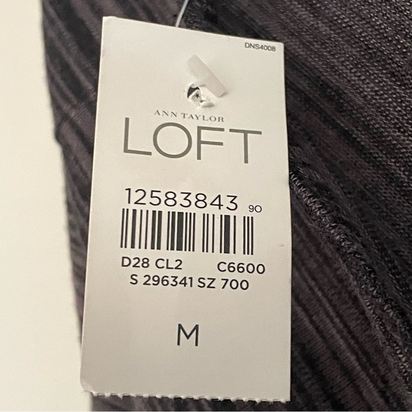 LOFT Black Grey Stripe V-Neck Dolman 3/4 Sleeve Top - Picture 7 of 7